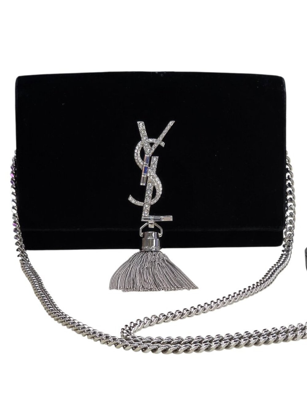 Saint Laurent Velvet Crystal Monogram Tassel Kate Small Crossbody Bag